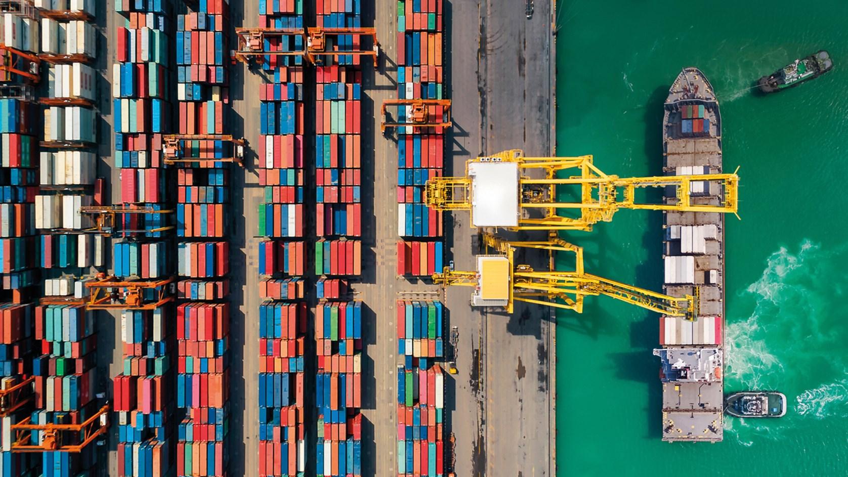 Aerial view of shipping containers