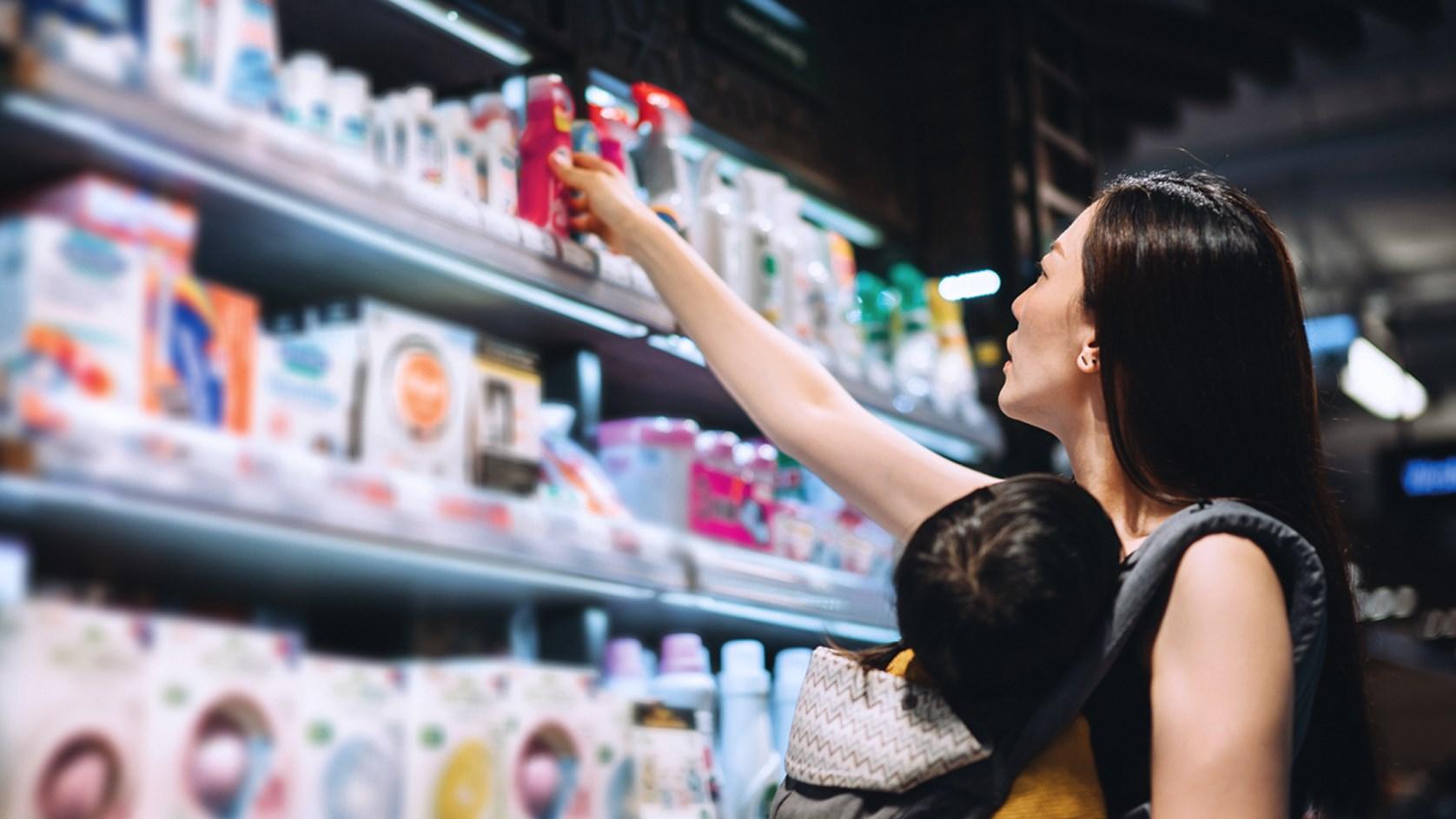Woman shopping with child